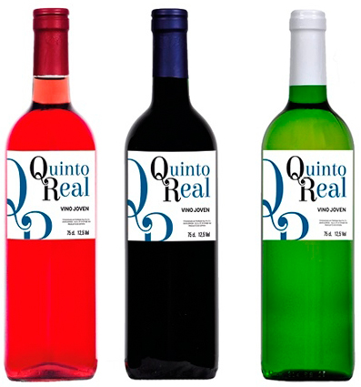 Botella de vino de mesa Quinto Real tinto, rosado y blanco
